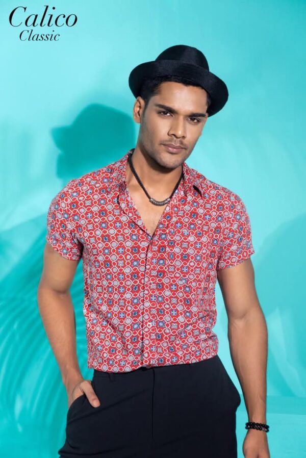 Red print 100% Viscose fabric shirt for Men
