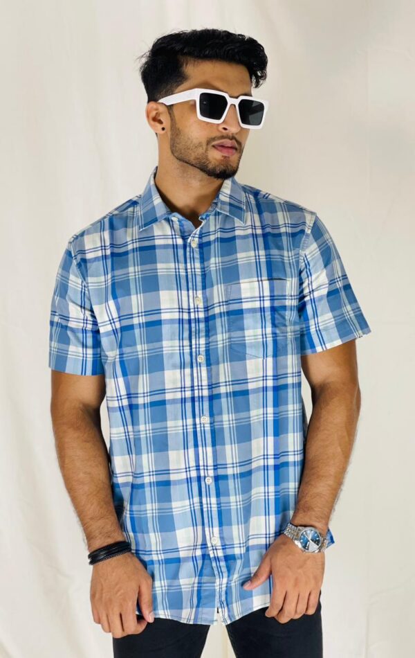 Dark Blue and white check shirt for Men